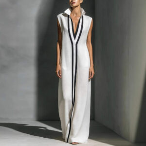 White Black Trim Maxi Dress